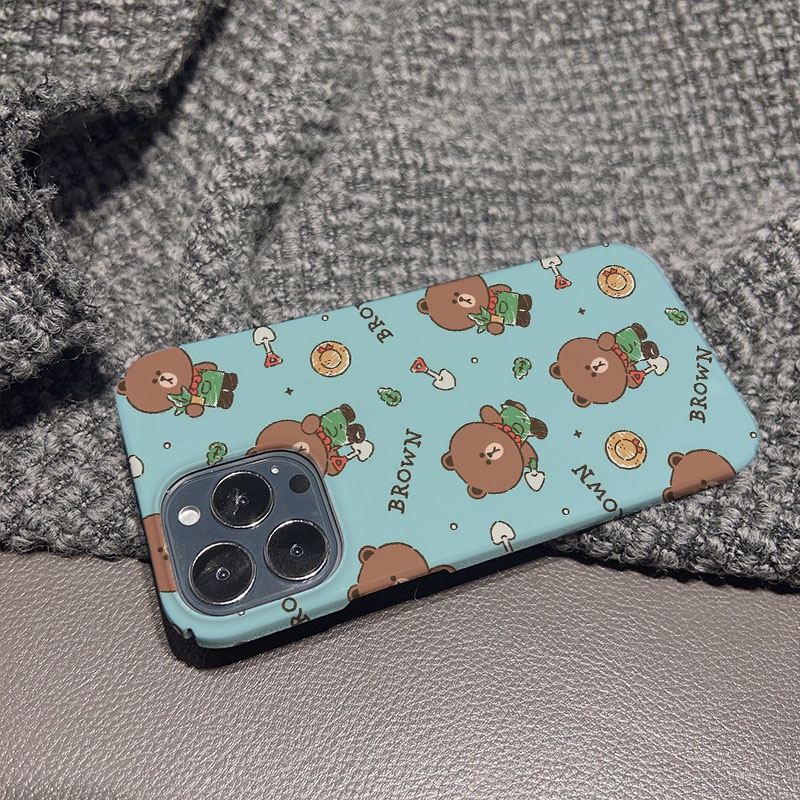 ฟิล์มแข็ง-เคส-iphone-14promax-11-13-12-7plus-8-x-xs-max-การ์ตูนหมีบราวน์-กระต่าย-ป้องกัน-กันกระแทก