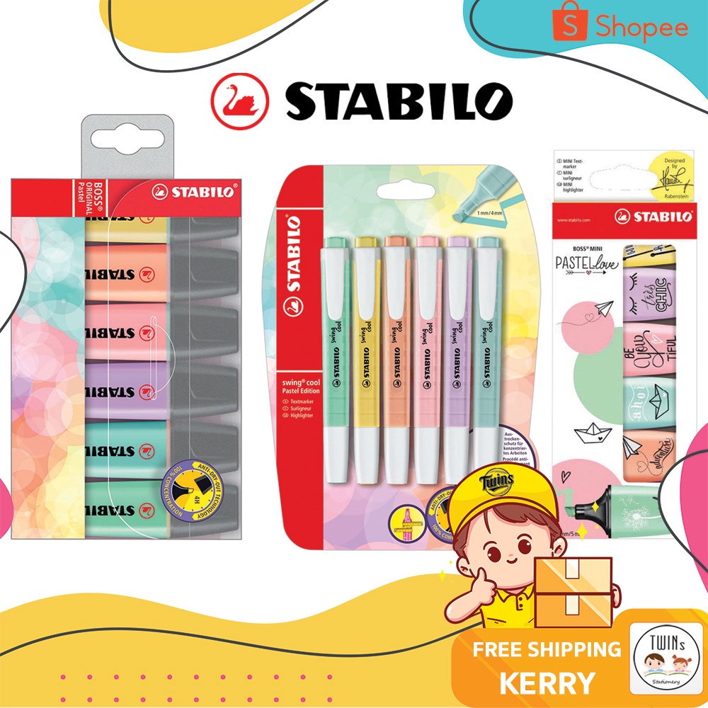 ราคาและรีวิวปากกาเน้นข้อความ Stabilo Boss / Mini / Swing Cool Pastel & Original แบบเซ็ต