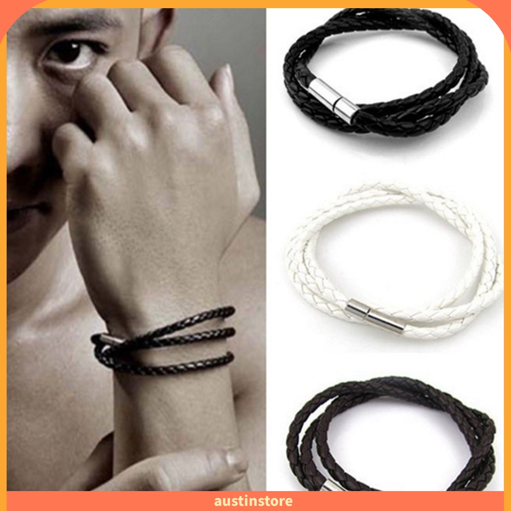ausbl-สายรัดข้อมือหนังถักเชือกแม่เหล็กเครื่องประดับ-unisex