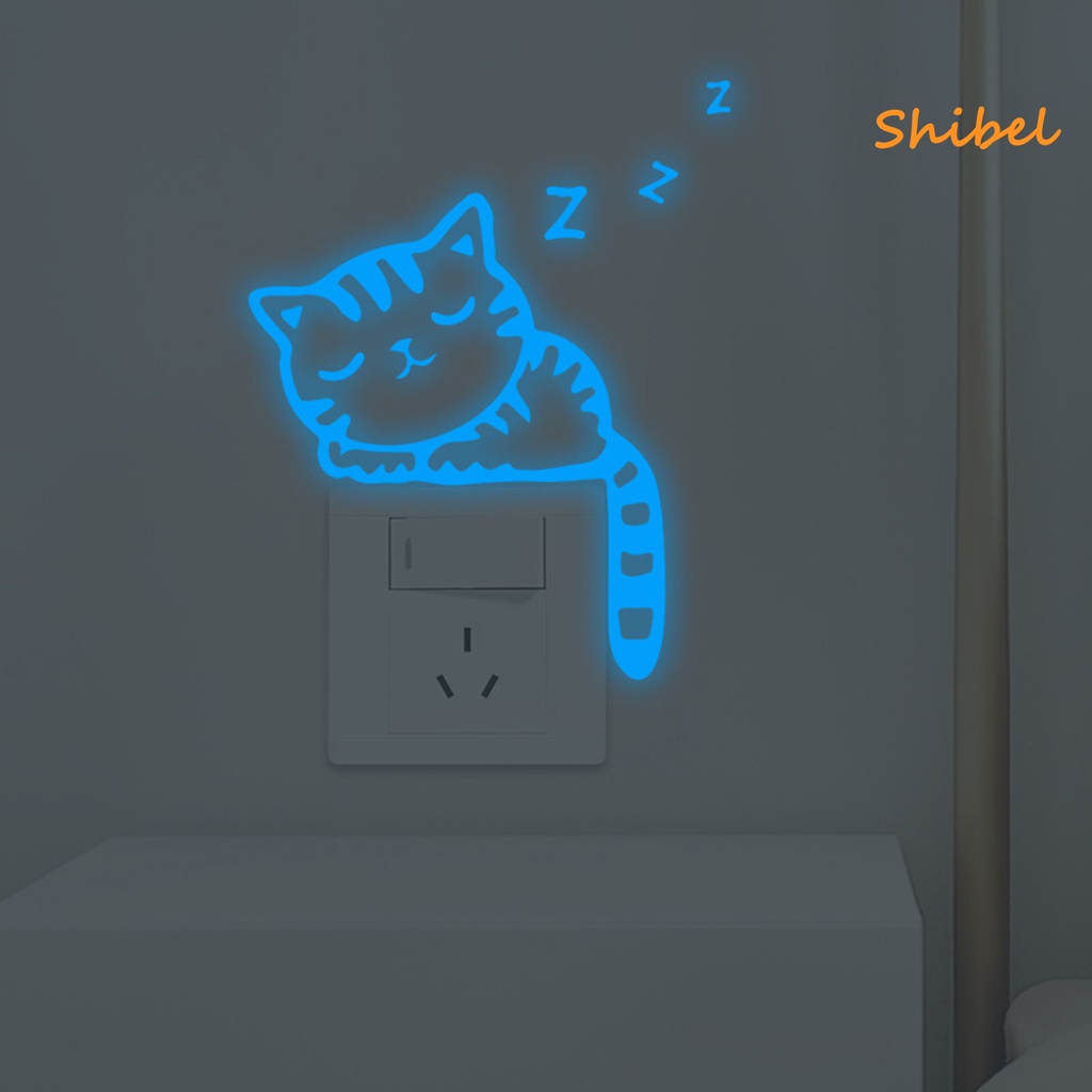 hl-สติกเกอร์-ลายการ์ตูนแมว-เรืองแสงในที่มืด-ไม่จางหาย-สําหรับตกแต่งสวิตช์ไฟ-ห้องนั่งเล่น