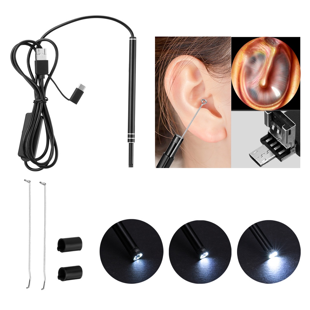 3in1 USB Ent Otoscope 6 LED Ear Cleaning Endoscope 5.5mm Ear Pick