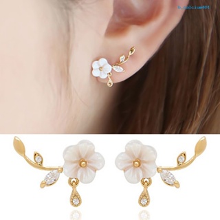 Calciumsp Earrings Flower Leaves Shape Design Beautiful Alloy Rhinestone Inlaid Ear Stud for Daily