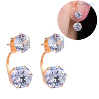 Calciumps Fashion Women Double Cubic Zirconia Drop Ear Jacket Piercing Earrings Jewelry