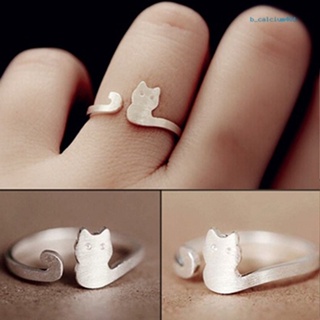 Calciumps Women Fashion Jewelry Xmas Gift Cartoon Cat Sliver Plated Open Adjustable Ring