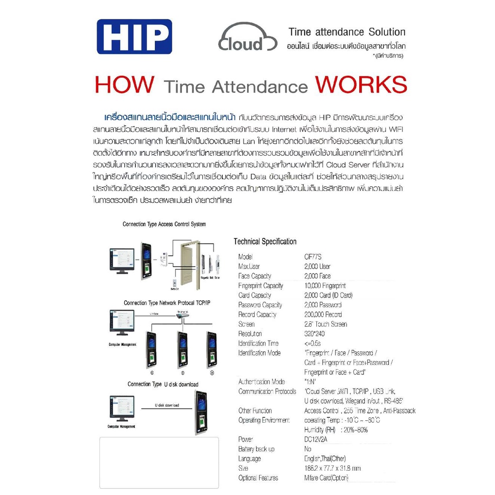 เครื่องสแกนหน้าและนิ้ว-hip-ci-f77s-face-scan-and-fingerprint-access-control-ประกันสินค้า-2-ปี