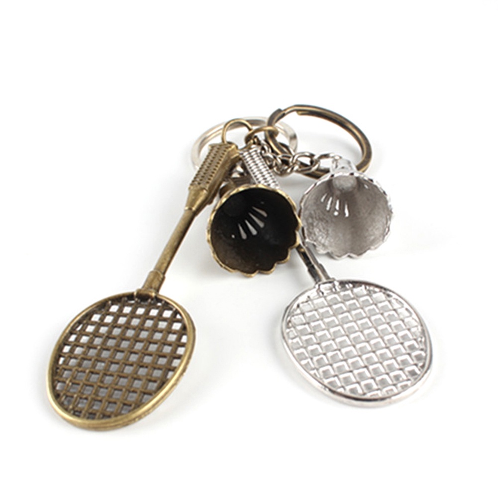 b-398-metal-badminton-racket-shuttlecock-keychain-key-ring-bag-ornament