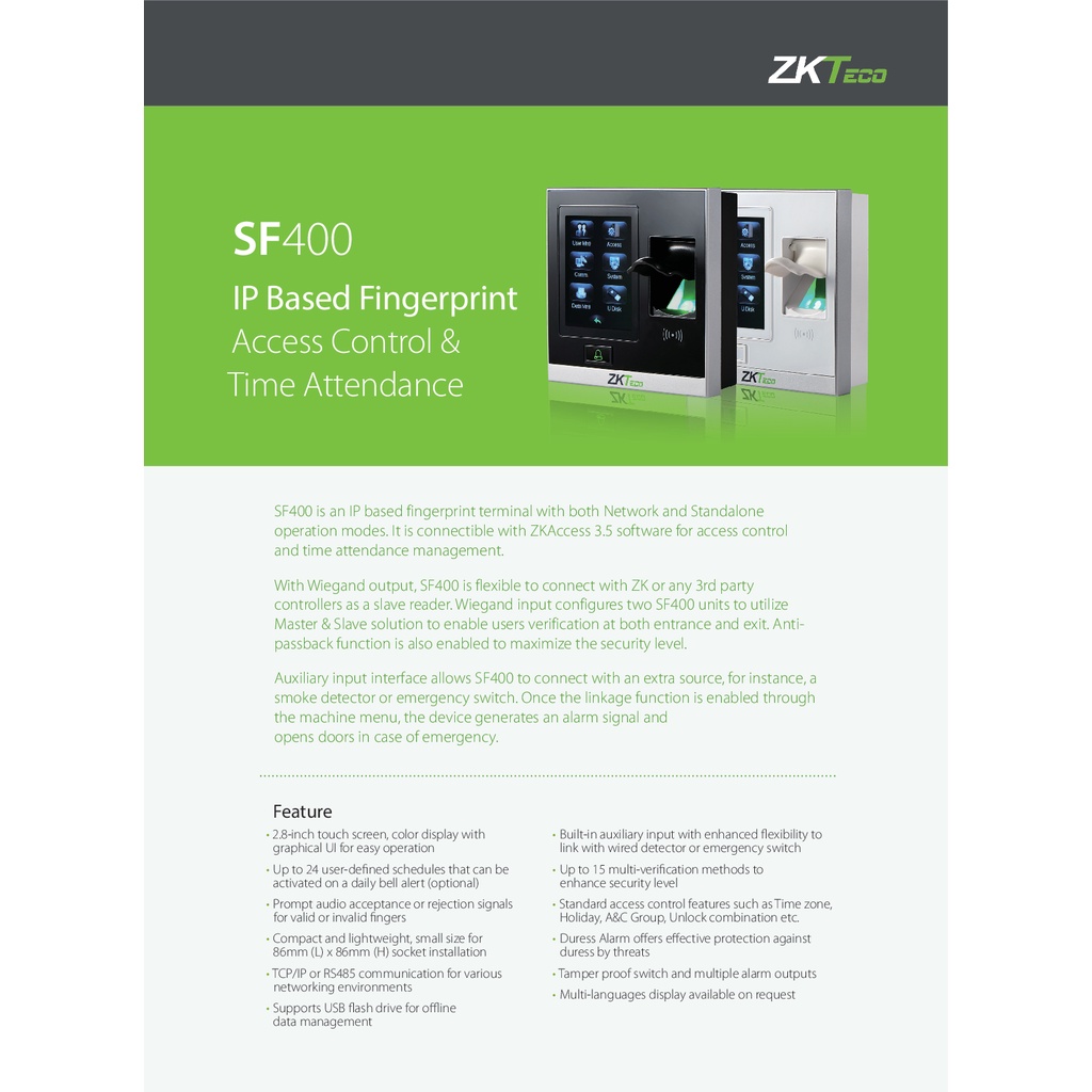 zkteco-sf400-zlm60-access-control-device-อุปกรณ์ควบคุมประตู-รับประกัน-2-ปี