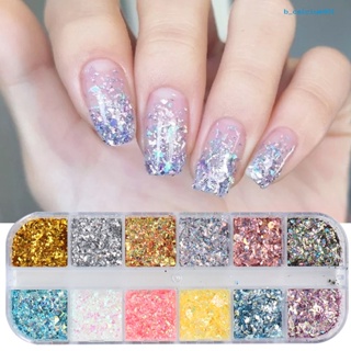 Calciummj 12 Grids/Box Nail Foils Irregular Summer Effect Smooth Gold Silver DIY Manicure Flakes