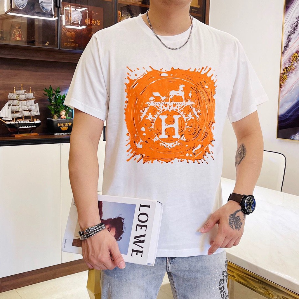 hermes-เสื้อยืดลําลอง-ผ้าฝ้าย-แขนสั้น-พิมพ์ลายรถไฟ-h-home-chariot-สไตล์ยุโรป-แฟชั่นสําหรับผู้ชาย-และผู้หญิง