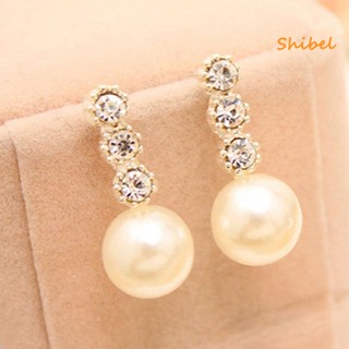 HOT_ ต่างหูมุกเทียมสีขาวของผู้หญิง Rhinestone Eardrop Studs เจ้าสาว