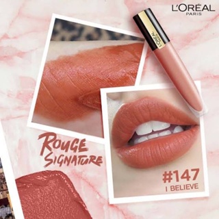 Loreal Rouge Signature คอลเลคชั่นใหม่ สีนู๊ดอมชมพู สวยหรูดูแพง  เนื้อแมทท์ทาง่ายแต่ไม่แห้ง ปากดูอวบอิ่มแบบธรรมชาติ ติดทน