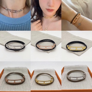 พรี​ ราคา2900 Hermes roulis เชือกหนัง สร้อยข้อมือ choker