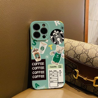 ฟิล์มแข็ง เคส iphone 14 pro Max 11 13 12 7Plus 8 X XS Max แฟชั่น หมีกาแฟ กันกระแทก