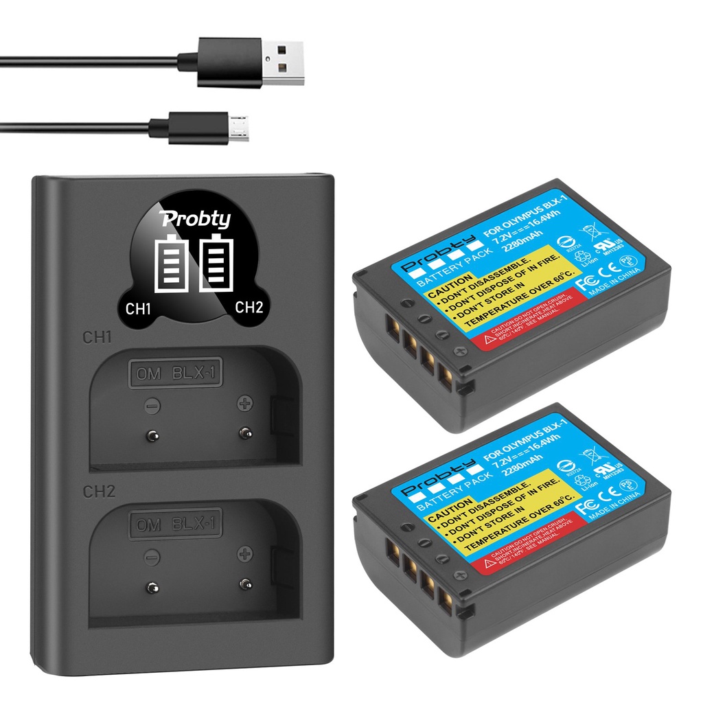 BLX-1 Akku & USB LCD Ladegerät Set Für Olympus OM-1 – 2 Akkus, 2280mAh, Schnelles Laden
