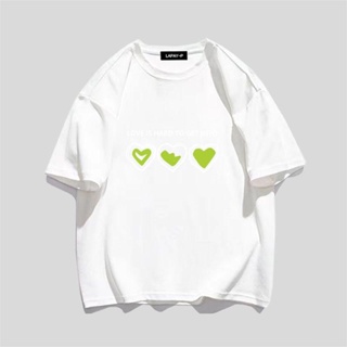 เสื้อยืด แนวโน้ม ✇เสื้อยืดแขนสั้นผ้าฝ้ายพิมพ์ลาย Love สําหรับสตรีฤดูร้อนสไตล์ใหม่