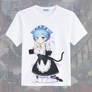 แนวโน้ม เสื้อยืด ◄Re:zero เสื้อยืดแขนสั้นพิมพ์ลายการ์ตูน Rem เสื้อยืดผ้าฝ้ายแท้แขนสั้นสไตล์น่ารัก