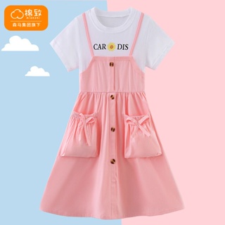 ชุดเดรส Semir Group s Cotton Girls Dress Children s Straps Summer Net Red Big Children Fake Two Princess Dress. ซื้อทันท