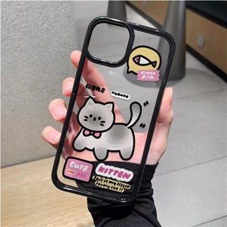 เคสอะคริลิคใส แบบแข็ง ลายแมวและปลา สําหรับ iphone 14 pro Max 11 13 12 7Plus 8 X XS Max