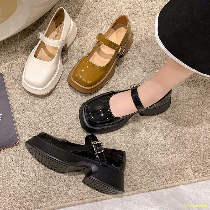 stop-ญี่ปุ่นรองเท้าเดียวของผู้หญิงแฟชั่นใหม่หัวตารางปากตื้นส้นรองเท้าหนังแมรี่เจน