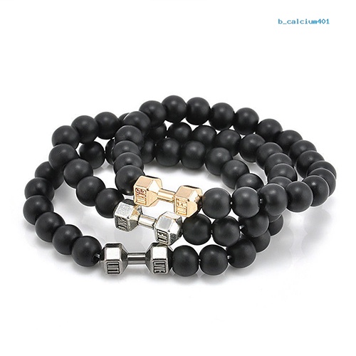 calciumsp-unisex-fashion-black-matte-stone-dumbbell-fitness-gym-adjustable-punk-bracelet