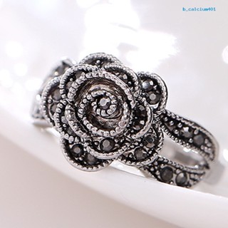 Calciumsp Engagement Wedding Women Vintage Rose Flower Shiny Rhinestone Inlaid Finger Ring