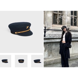 Authentic CELINE Dark Wool Cloth Lisa Same Navy Hat Sailor Hat