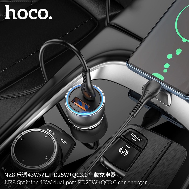 hoco-nz8-dual-port-car-charger-48w-หัวชาร์จรถยนต์-และ-มอเตอร์ไซด์-รองรับเทคโนโลยีชาร์จเร็ว-pd-25w-qc-3-0-ใหม่ล่าสุด