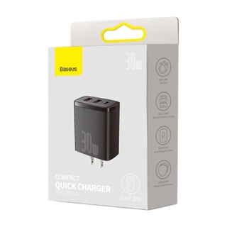 Baseus หัวชาร์จเร็ว 3 พอร์ต PD 30W Max USB-A &amp; Type C Fast Charge Adapter หัวชาร์จ สำหรับ iP 12 / 13