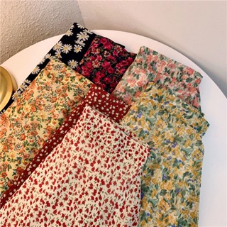 พร้อมส่ง🌈[เจ็ดรูปแบบให้เลือก] เกาหลีขนาดใหญ่ชีฟองลายดอกไม้ยาวอินซูเปอร์แฟรี่สลิมกระโปรงทรงเอเอวสูง