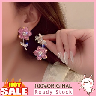 [B_398] 1 Pair Stud Earrings Asymmetric Exaggerated Personality Bling Rhinestone Pink Women Earrings Fashion Jewelry