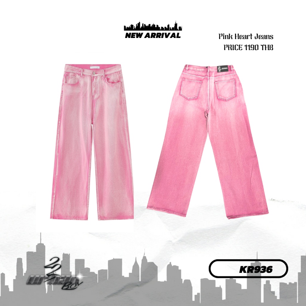 kr936-pinkheartjeans-กางเกงยีนส์เกาหลีทรงbaggyด้อมblackpinkต้องไม่พลาดหล่อเท่ห์มากๆ