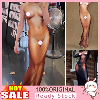 [B_398] O-neck Long Sleeves Waist Hip Wrap Bodycon 3D Body Print Maxi Dress Clubwear Clothing