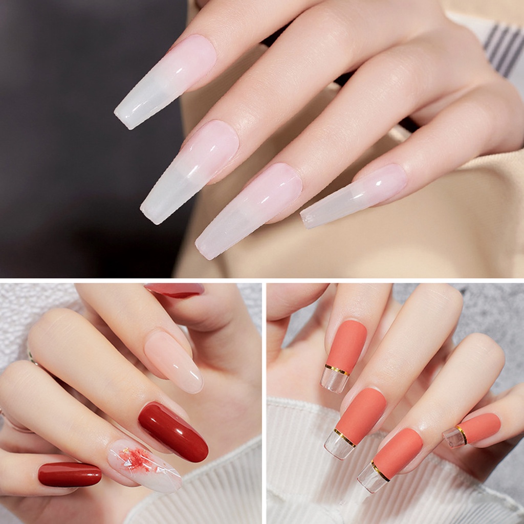 b-398-120pcs-set-nail-tip-full-cover-nail-extending-length-water-drop-fold-transparent-frosted-tip-for-manicure