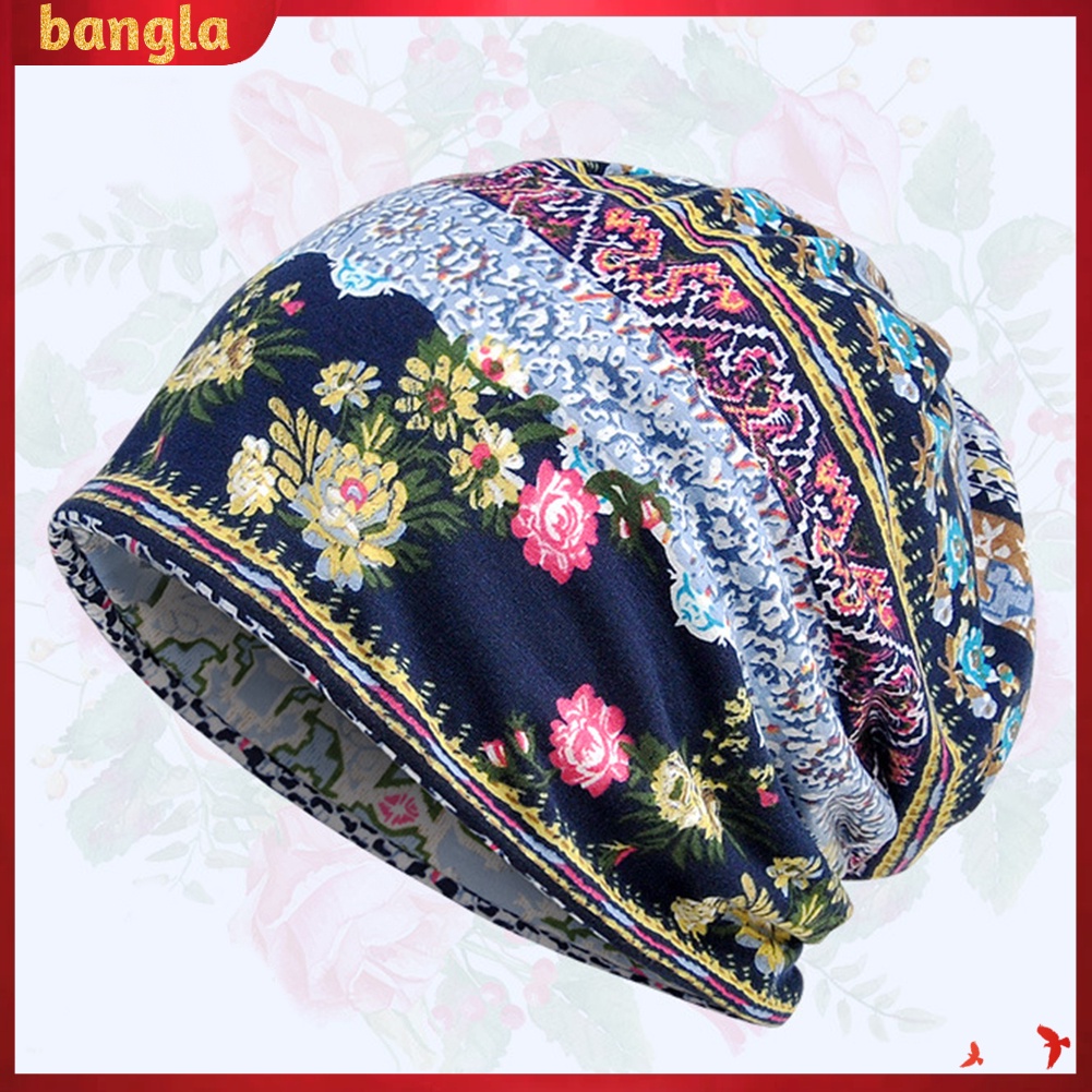 bangla-หมวกผ้าโพกหัวพิมพ์ลายดอกไม้สไตล์วินเทจสำหรับผู้หญิง