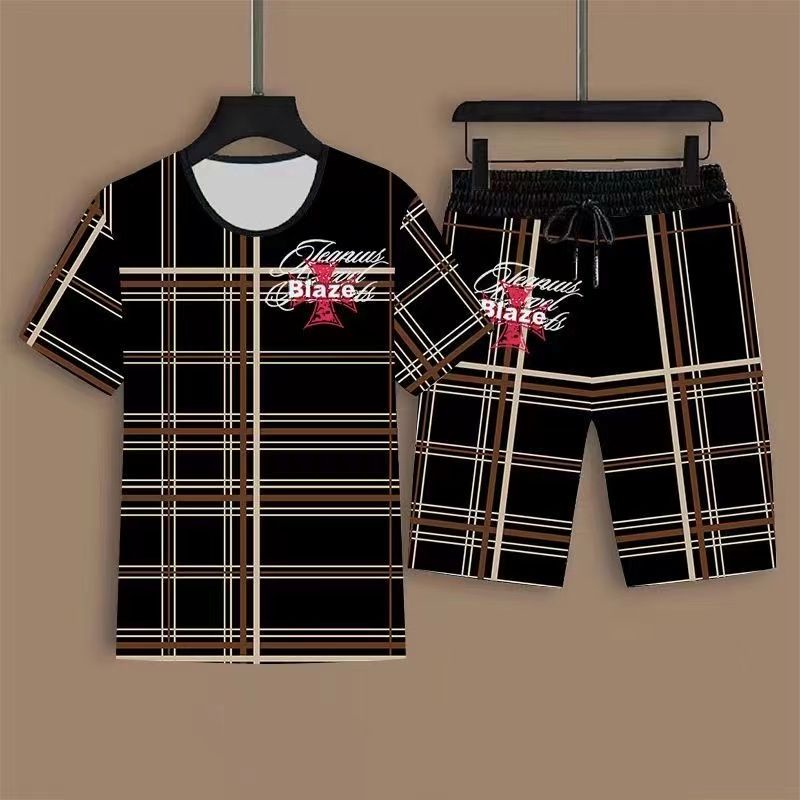 ชุดผู้ชายแขนสั้นtเสื้อเชิ้ตแบรนด์แฟชั่นฤดูร้อนชุดเสื้อผ้าอินเทรนด์หลวมๆแบบใหม่