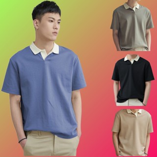 พร้อมส่ง COD  เสื้อโปโล เสื้อยืดลำลองแขนสั้น หลวมขนาดบวก เข้าได้กับทุกชุด ผ้าถัก แฟชั่นฤดูร้อนของผู้ชาย สไตล์เกาหลี