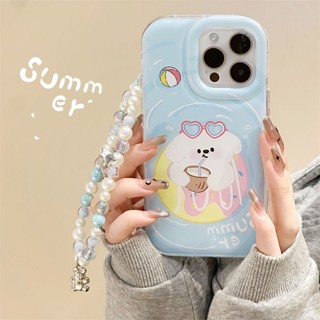 เคสโทรศัพท์มือถือ ลายสุนัขว่ายน้ํา พร้อมสายโซ่คล้อง สําหรับ Apple Iphone 14promax 13