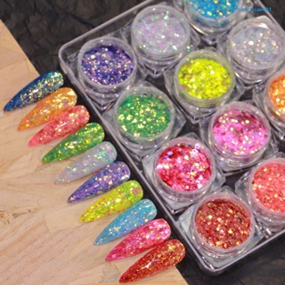 Calciummj 12 Colors Nail Flake Shiny Reflective High Saturation Mirror Sparkly 3D Mix Color
