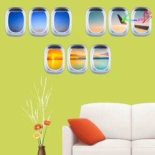 【AG】3Pcs/Set Airplane Window Decal Three-dimensional Self Adhesive Window View Wall Decor Airplane Wall for Home