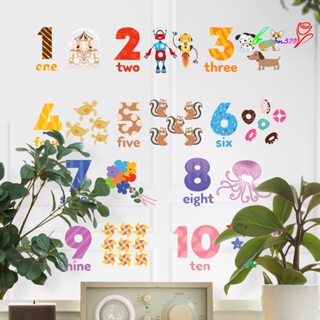 【AG】2Pcs/Set Number Wall Sticker Cartoon 44936 Numbers Animal English Educational PVC Living Room Learning Wall Decal