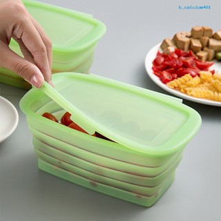 Calciwj 1L Food Container with Lid Good Sealing Heat-proof Cold Resistant Foldable Fruit Vegetable