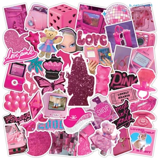 Calciwj 50 Pcs INS Style Pink Cartoon Stickers Waterproof Laptops Luggage Skateboards Water Cups