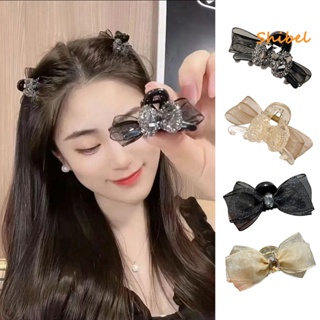 HOT_ ผู้หญิง Bangs Claw สองด้าน Bow-Knot ตกแต่ง Rhinestone Anti-SLIP ตกแต่งผม Hollow OUT Elastic ฤดูใบไม้ผลิผู้หญิง Hairpin เครื่องมือ