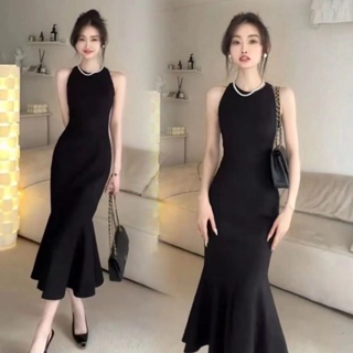 ☸♝┇Pure Desire Wind Halter Neck Dress Women s Summer New Waist Slimming Package Hip Temperament Mermaid Skirt