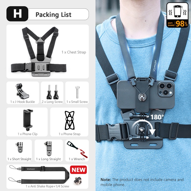 Vamson สำหรับ Gopro อุปกรณ์เสริมเข็มขัดสายคล้องคอขาตั้งกล้อง Body ...