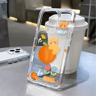 เคสโทรศัพท์มือถือ แบบใส ลายหมี สีส้ม สําหรับ iphone 14 pro max 11 13 12 7 8 Plus X XR XSMax