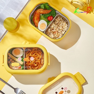 【AG】950ml Lunch Box Grid Design Leakproof Micro-Wave Safe Heat Little Yellow Stainless Steel Bento