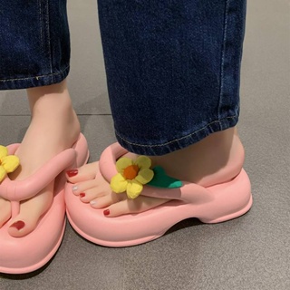 รองเท้าแตะ พื้นนิ่ม พื้นหนา ลายดอกไม้น่ารัก สําหรับผู้หญิง 2023