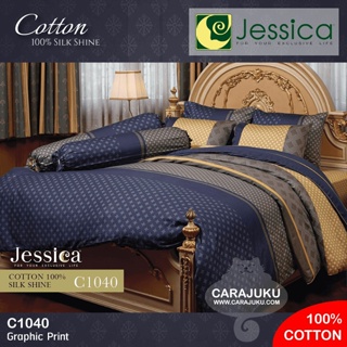 JESSICA ชุดผ้าปูที่นอน Cotton 100% พิมพ์ลาย Graphic C1040 สีน้ำเงิน #เจสสิกา ชุดเครื่องนอน ผ้าปู ผ้าปูเตียง ผ้านวม