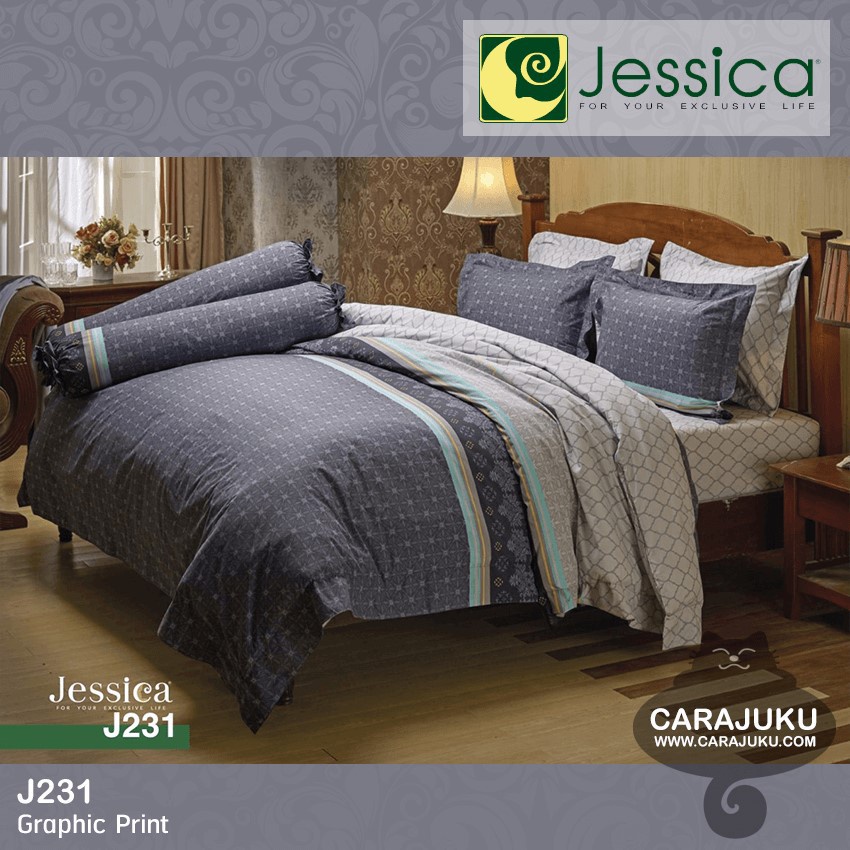 jessica-ชุดผ้าปูที่นอน-พิมพ์ลาย-graphic-j231-สีเทา-เจสสิกา-ชุดเครื่องนอน-ผ้าปู-ผ้าปูเตียง-ผ้านวม-ผ้าห่ม-กราฟิก